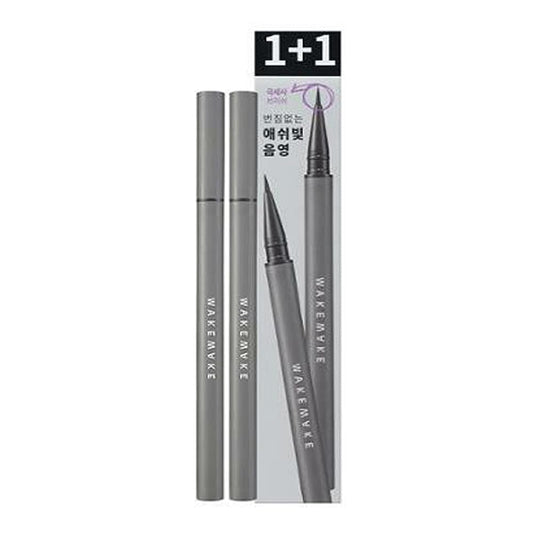 WAKEMAKE Real Ash Brush Eyeliner, Korean Makeup Liquid Eyeliner, Smudge-proof, Ultra-Fine Tip, Long Lasting Waterproof Liquid Eyeliner 0.04 OZ (Pack of 2) (01 ASH BLACK)