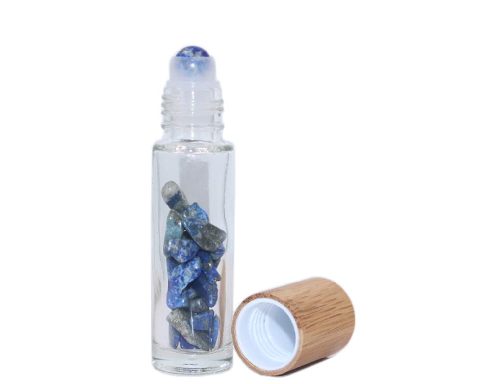 Wresty 10ml Roll On Bottle With Gemstone Rollerball&Crystal Chips Inside,10 Packs Glass Roller Bottles Essential Oil Sample Bottles(Bamboo Lids)