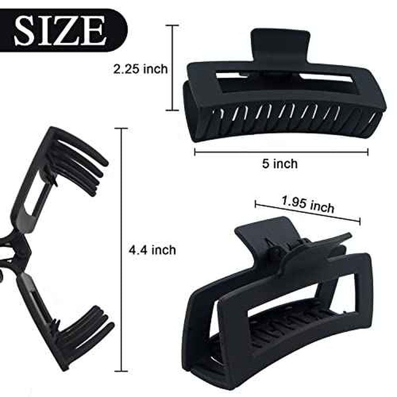 Extra Large Hair Claw Clips for Women, 5 Inch Hair Clips for Thick and Long Hair, 90's Non-slip Square Jaw Clips for Curly Hair, Strong Hold Bright Hair Clamps (Black, Tortoise)