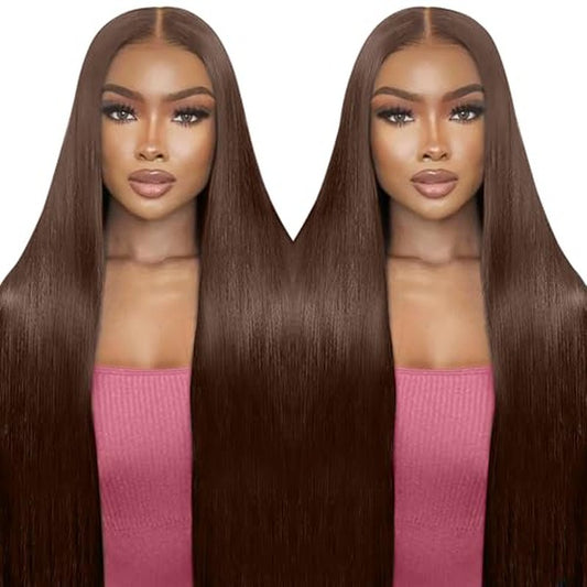 Chocolate Brown Lace Front Wigs Human Hair Pre Plucked 26 Inch Dark Brown Wear And Go Glueless Wig 9x6 Straight Wig Human Hair 220% Density Colored #4 Brown Glueless Hd Lace Frontal Wigs For Women