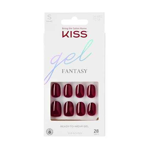 KISS Gel Fantasy, Press-On Nails, Nail glue included, 'One Call', Red, Short Size, Oval Shape, Includes 28 Nails, 2g glue, 1 Manicure Stick, 1 Mini File