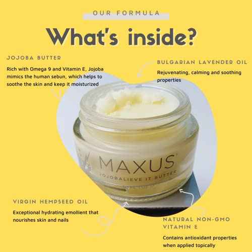 Maxus Nails Jojoba Butter, Cuticle & Dry Skin with All Natural Hemp Seed, Lavender Oils & Vitamin E, Vegan & GMO-Free, Strengthens Nails & Cuticles, Stops Splits & Cracks, 1 oz