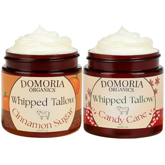 100% Grass-Fed Tallow Balm - Holiday Edition Gift-Set, Candy Cane & Cinnamon Sugar, Herb-infused for Men, Women, Psoriasis, Eczema, Dry Sensitive Mature Skin Value Size, 2 Pack
