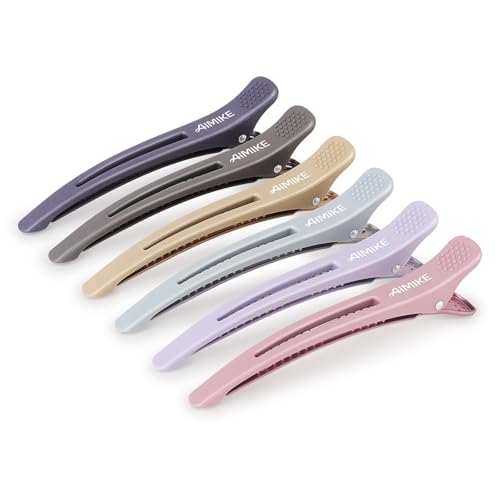 AIMIKE 6pcs Professional Hair Clips for Styling Sectioning, Anti-Slip No-Trace Duck Billed Hair Clips with Silicone Band, Salon and Home Hair Cutting Clips for Hairdresser, Women, Men - 4.3¡± Long