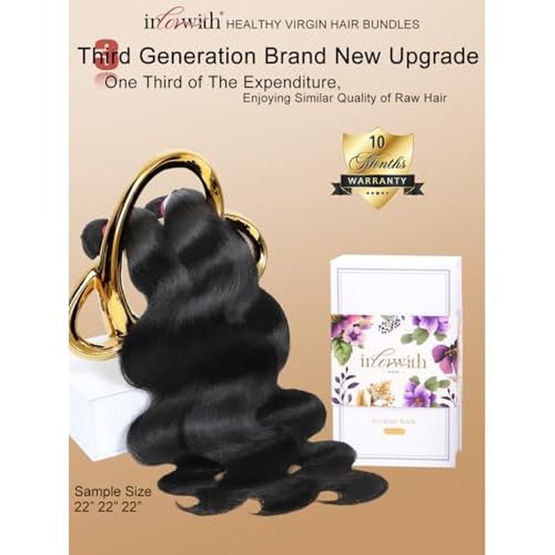 inlovwith Body Wave Bundles Human Hair, 100% Unprocessed Brazilian Virgin Hair, Selected Healthy Human Hair Bundles for Women(Single Bundle, 24 Inches)