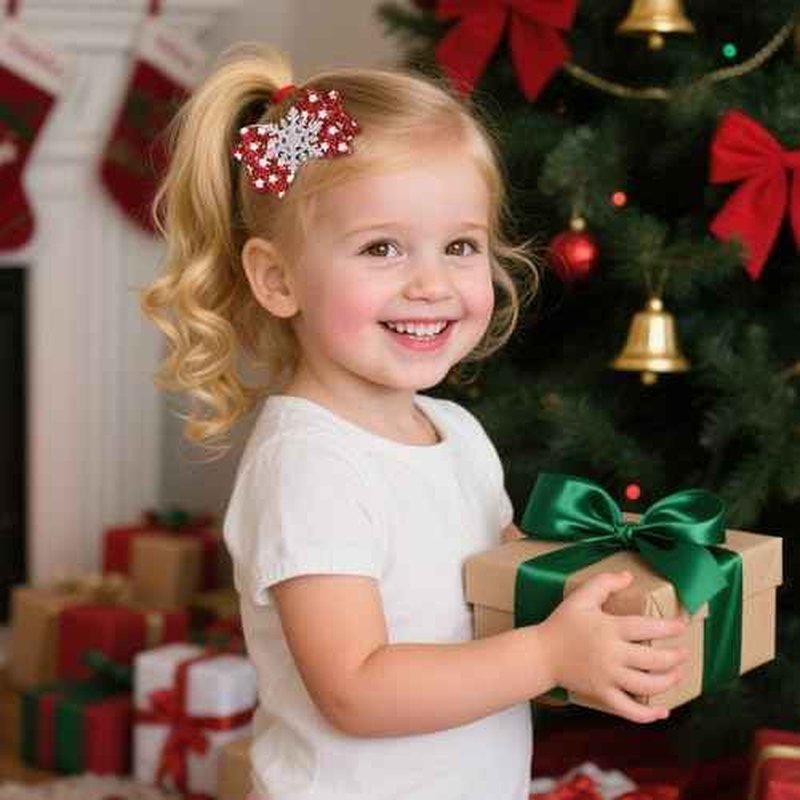 choicbaby 6pcs Christmas Hair Bows Clips 3" Glitter Sequin Baby Girl Hair Bows Christmas Bell Snowflake Santa Hair Accessories for Baby Girls Toddler Kids