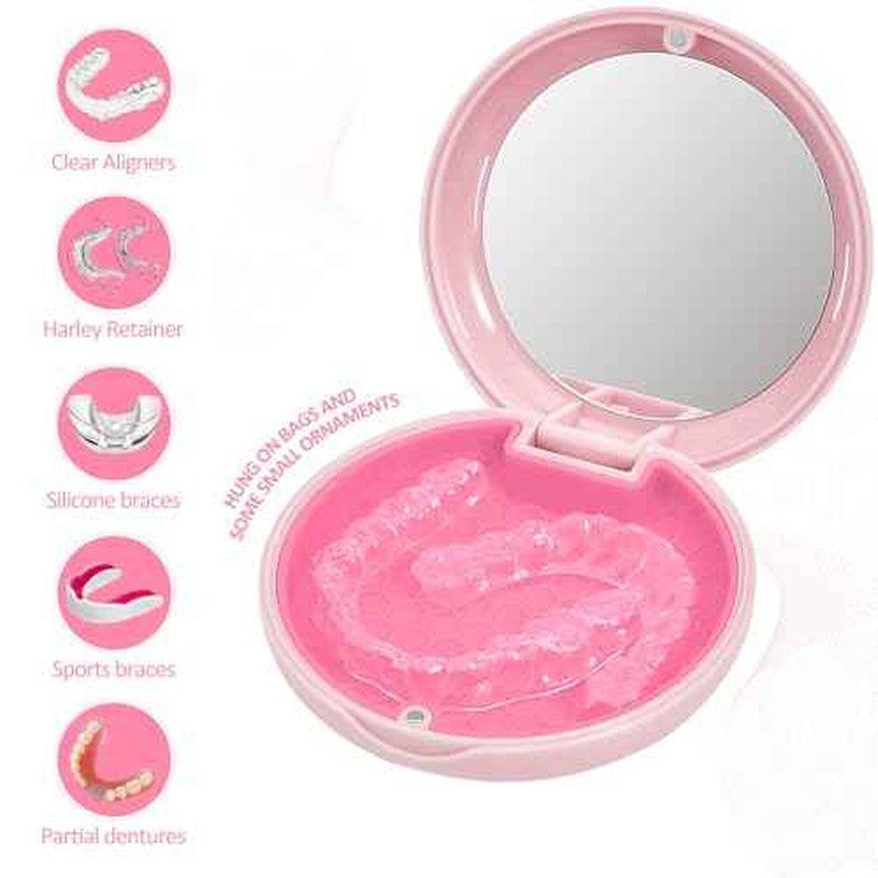 Retainer Case Slim Aligner Case with Vent Holes Removable Inner Tray Silicone for Easy Cleaning, Retainer Removal Tool and Brush (Opaque Pink)