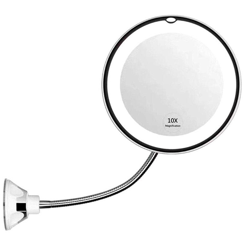 SASKATE Makeup Mirror with LED Light and Suction Cup 360 Degree Swivel Flexible Gooseneck 10X Magnifying Mirror Travel and Home Bathroom Vanity Mirror (White)