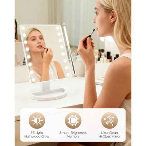 Christmas Lighted Makeup Mirror with Lights, Vanity Mirror with Lights, 16 LEDS Dimmable Desk Mirror with Light, Present Gifts for Teenage Girls, Beauty Makeup Mirror, Dorm Room Essentials for Girls