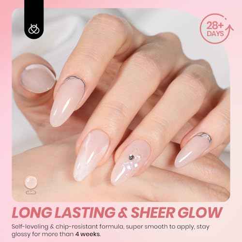 beetles Gel Polish Whispers of Love Jelly Gel Nail Polish Set - 6 Colors Milky White Nude Pink Neutral Sheer Translucent Soak Off UV Gel Nail Kit, Nail Concealer for Salon DIY Manicure Gift for Women