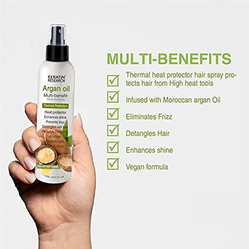Keratin Research Brazilian Keratin Hair Blowout Treatment Spray with Queratina Keratina - Advanced Straightening & Smoothing for 4-6 Months, Fresh Scent, Includes Argan Oil Thermal Protector (12oz)