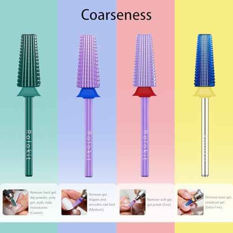 5 in 1 Nail Drill Bit, 3/32'' Professional Carbide Tungsten Drill Bit Nail Tech, Two Way Rotate Cuticle Gel Remover Drill Bit for Manicure Pedicure Acrylic Nail Poshling (Purple, Medium-M)