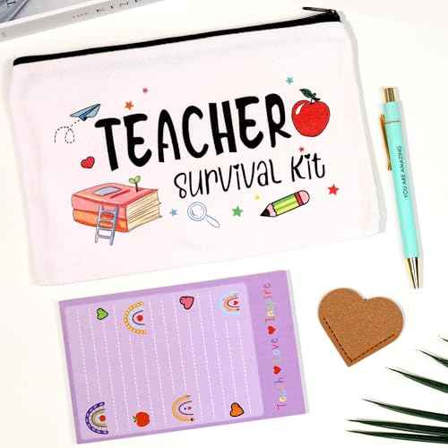 Teacher Appreciation Gifts Bulk, 16Pcs Gifts for Women with Teacher Survival Kit Makeup Bags, Bookmarks, Notepad and Pens, Christmas Gifts for Appreciation