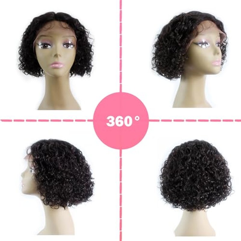 Short Lace Front Wigs for Black Women T Part 13x5.5x1 Glueless HD Lace Pre Plucked Hairline Deep Curly Wigs Afro Curly 100% Human Hair Wig Natural Color 8inch