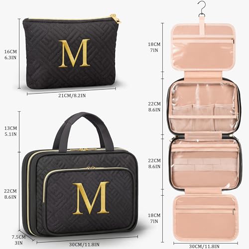 Personalized Gifts for Women, Initial Toiletry Bag Hanging Travel Organizer & Makeup Cosmetic Bag with Embroidery Letter Teacher Appreciation Gift Birthday Mothers Day Gifts for Mom Wife Friend Sister