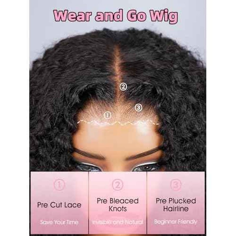 20 Inch Glueless Wigs Human Hair Pre Plucked Pre Cut 7x5 Kinky Curly HD Lace Front Wigs Human Hair for Women 180% Density Wear and Go Closure Wig Beginner Friendly Natural Black
