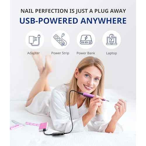 AIRSEE Studio Basic Electric Nail Drill, USB Portable Nail E File Machine for Professional Beginners, Manicure Pedicure Dremel Kit for Salon & Home Use , Purple