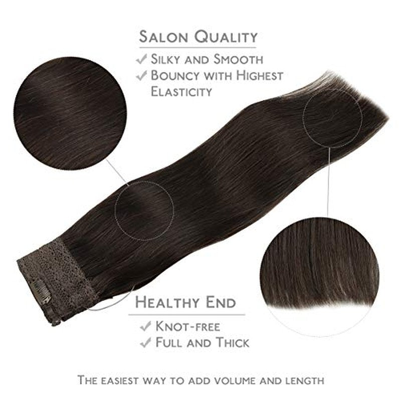 WENNALIFE (Increase 50% Lifespan) Real Human Hair 14 inch 75g Dark Brown Remy Invisible Transparent Wire Fish Line Hair Extensions Straight Real Hair Extensions