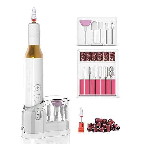 Nail Drill,Cordless Electric Files for Gel Nails E-File Manicure Kit Women Rechargeable Drill para U?as Profesional Machine Grinder Acrylic White (M918)