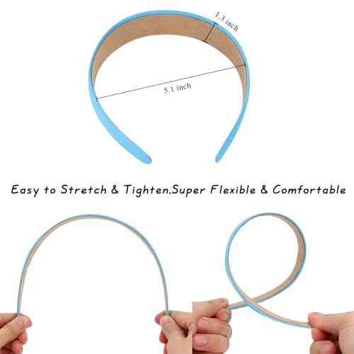 Wecoe 10 Pack Satin 1.3 Inch Wide Light Blue Headbands for Women & Girls - Non-Slip Fashion Hair Accessories for DIY Holiday Costume, Diademas Coreanas Para Mujer