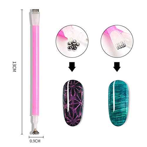 SILPECWEE 15Pcs Nail Magnet Set Cat Eye Gel Nail Polish Magnet Wand Magnetic Nail Polish Cat Eye Magnet for Nails Cat Eye Magnets Sticks Nail Design Tools Nail Art