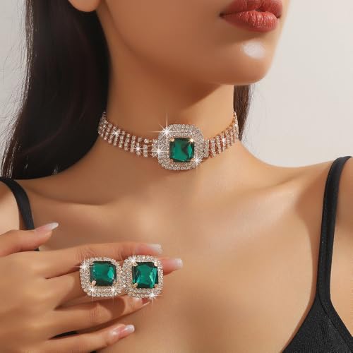 Denifery Bridal Wedding Jewelry Set Crystal Rhinestone Necklace Earrings Sets Formal Costume Jewelry for Women and Brides