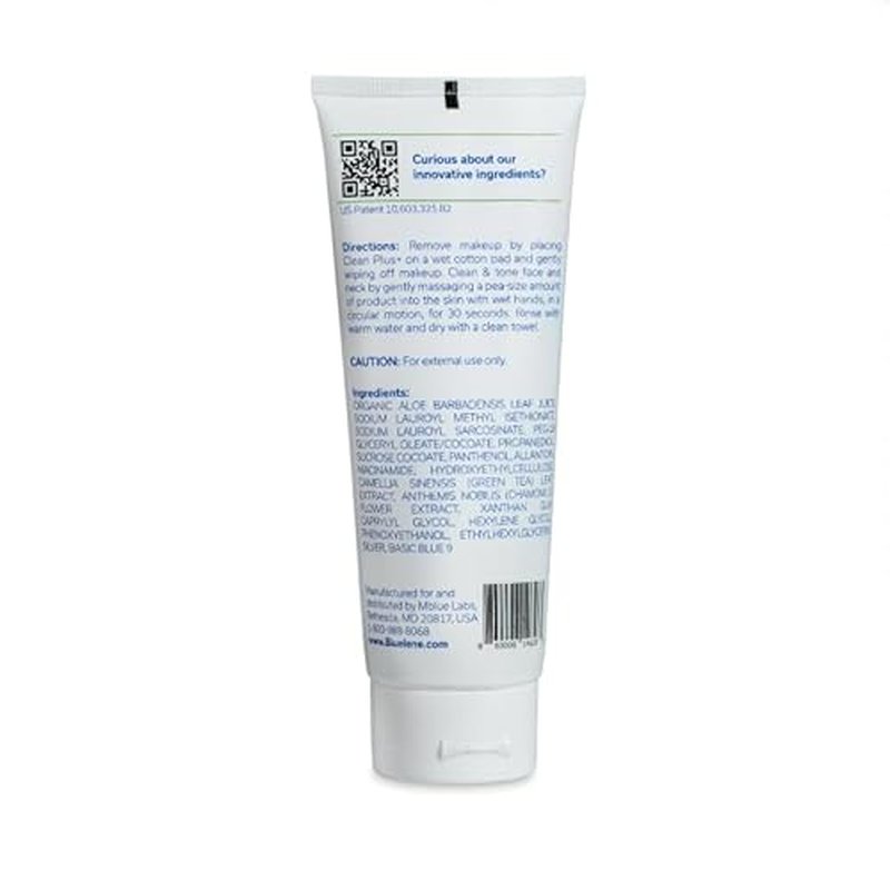 Bluelene CleanPlus+ Face Cleanser/Toner/Makeup Remover with Super Antioxidant Methylene Blue, Niacinamide, and MicroSilver. Gentle, Aloe Vera-Based Formula. Suitable for Sensitive Skin