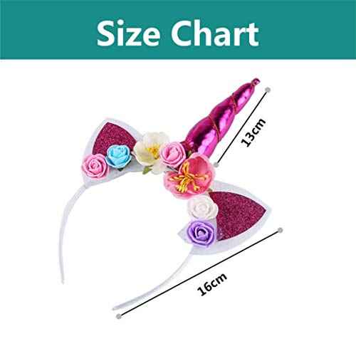 5PCS Glitter Unicorn Horn Headband, Flower Ears Unicorn Headbands for Girls, Birthday Unicorn Party Supplies, Cosplay Costume