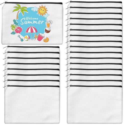 24Pcs Sublimation Blank Canvas Makeup Bags, Bulk Blank DIY Heat Transfer Cosmetic Makeup Bags w/Black Zipper for Bridesmaid Makeup Bag Travel Toiletry Pouch Storage Halloween Craft Christmas Day Craft