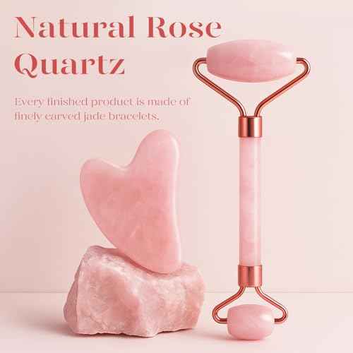 BAIMEI Jade Roller & Gua Sha, Face Roller, Facial Beauty Roller Skin Care Tools, Self Care Gift for Men Women, Massager for Face, Eyes, Neck, Relieve Fine Lines and Wrinkles - Rose Quartz