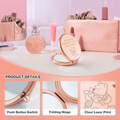 Funny Little Bear We'll be Friends Until Forever Travel Compact Pocket Makeup Mirror, Winnie The Pooh Engraved Compact Mirror for Sister Women Best Friends Girls Daughter Birthday