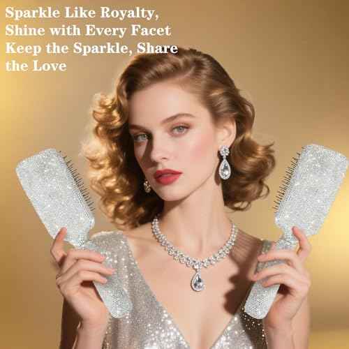Curly Hair Brush, Luxury Rhinestone Detangling Brush, Stylish Bling Paddle Brushes for Women's All Hair Types