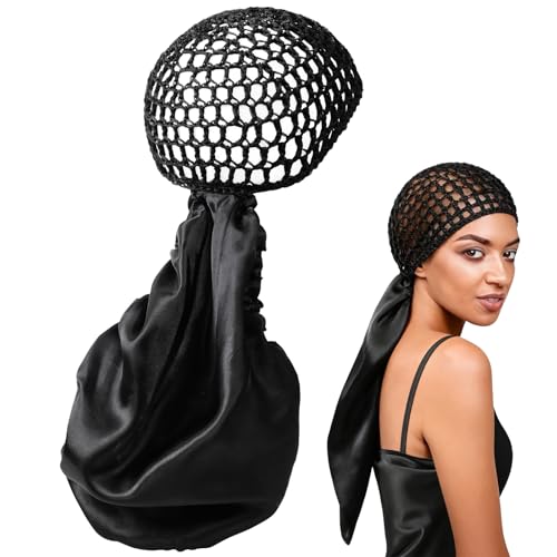 2 In1 Wrap Cap Bonnet Reversible,Adjustable Hair Wrap Cap Nettie Band Net,Extra Long Hair Silk Press Set Braid Bonnet for Curly Black
