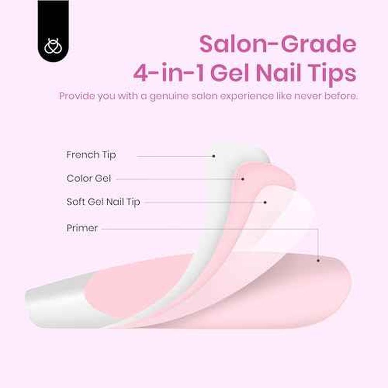 Beetles French Tips Press On Nails: 224 Pcs Pink French Tip Nails Short Almond Fake Nail Tips, Soft Gel Nail False Nails No Need to File DIY Art Design Gifts for Women