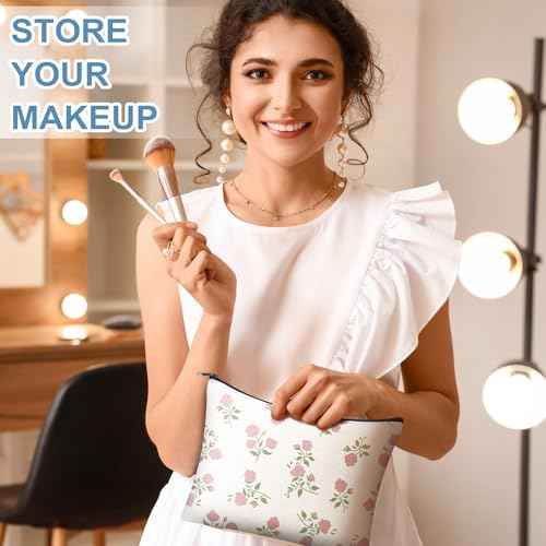 Reginary 12 PCS Grandmillennial makeup bag Travel Quilted Cosmetic Makeup Organizer Coquette Aesthetic Toiletry Bag for Women