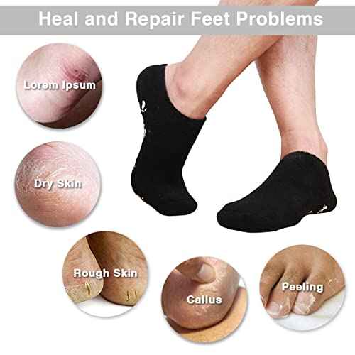 Codream Large Men's Moisturizing Gel Socks Men's Feet Care Ultimate Treatment for Dry Cracked Rough Skin on Feet Pack of 2 Pairs Black US Men 10-15