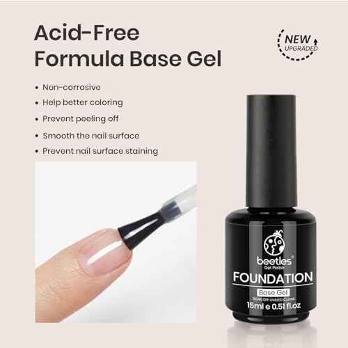 Beetles Gel Base Coat, 1Pcs 15ml Base Gel Nail Polish Upgraded Formula Long-Lasting Soak Off U V LED Lamp Needed DIY Home and Nail Salon Gifts for Women