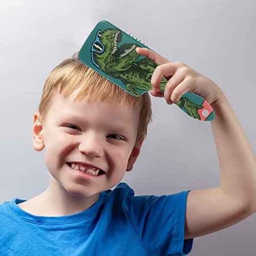 Dinosaur Detangler, Wet Dry Hair Brush for Kids, Men & Women - Plastic Handle