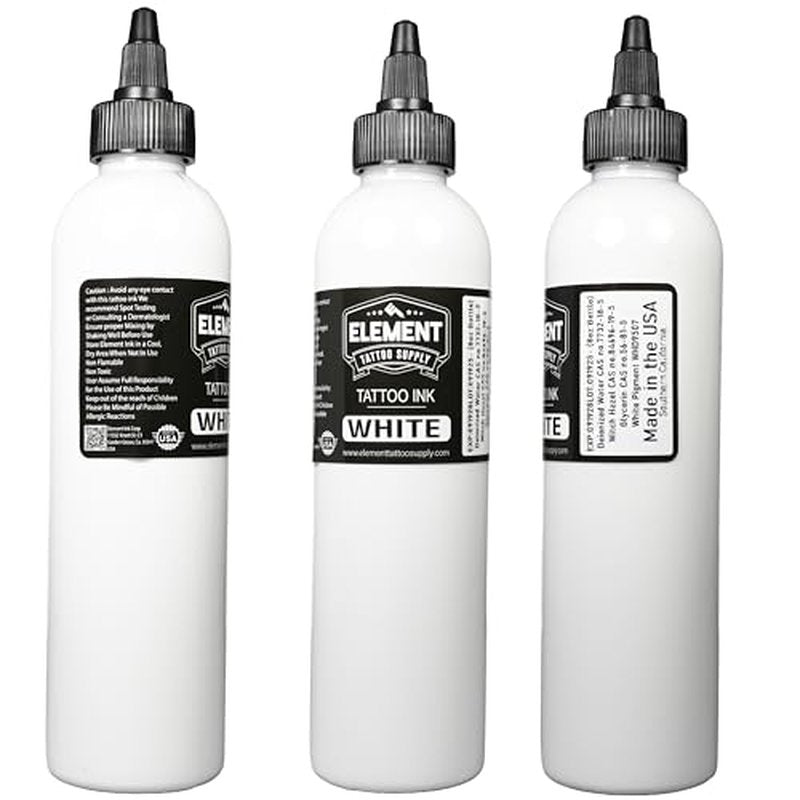 Element Tattoo Supply Black and White Tattoo Ink Set 8oz Professional Set for Human Skin Tattooing Mixing Outlining Highlight