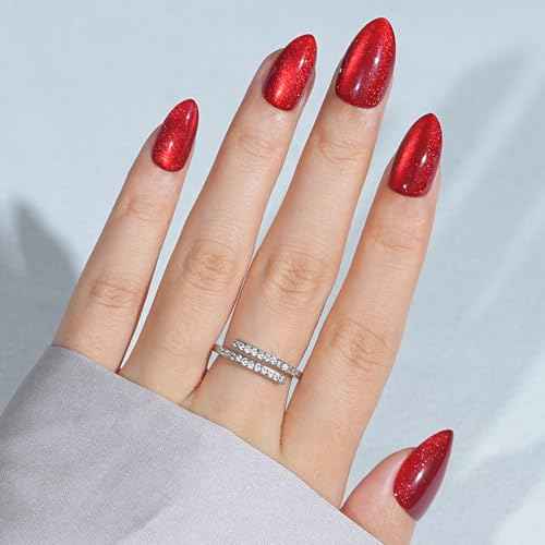 Press On Nails Almond - Bloody Claw, Red Cat Eye Halloween Press On Nails Short, Acrylic Square Glue On Nails with Nail Glue, Fit Perfectly & Natural Stick On Nails in 16 Sizes - 32 PCS Soft Gel Kit