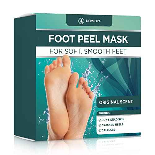 DERMORA Foot Peel Mask - 2 Pack of Regular Size Skin Exfoliating Foot Masks for Dry, Cracked Feet, Callus, Dead Skin Remover for Baby Soft Feet, Original Scent