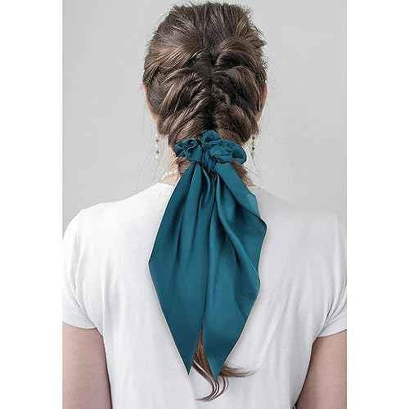 Cinaci 12 Pieces Solid Silky Satin Chiffon Hair Ties with Long Ribbon Bow Tail Hair Scrunchies Ponytail Holders Rubber Bands Accessories for Women Girls Teens