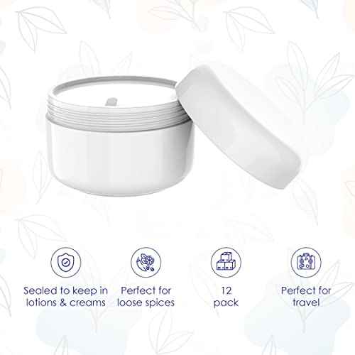 Houseables Lotion Jars, Lotion Container, Cosmetic Jars with Lids, Body Butter Containers, Travel Pots for Creams, Makeup, Moisturizer, Storage, Refillable, Empty, Small, Plastic, White, 4 OZ, 12 PK