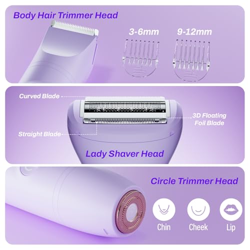 Bikini Trimmer for Women, 3 in 1 Electric Razors for Women - Cordless Body Shaver for Trip - IPX7 Waterproof with LED Display, Ceramic Blade, Rechargeable Lady Trimmer for Underarm Body Leg Face