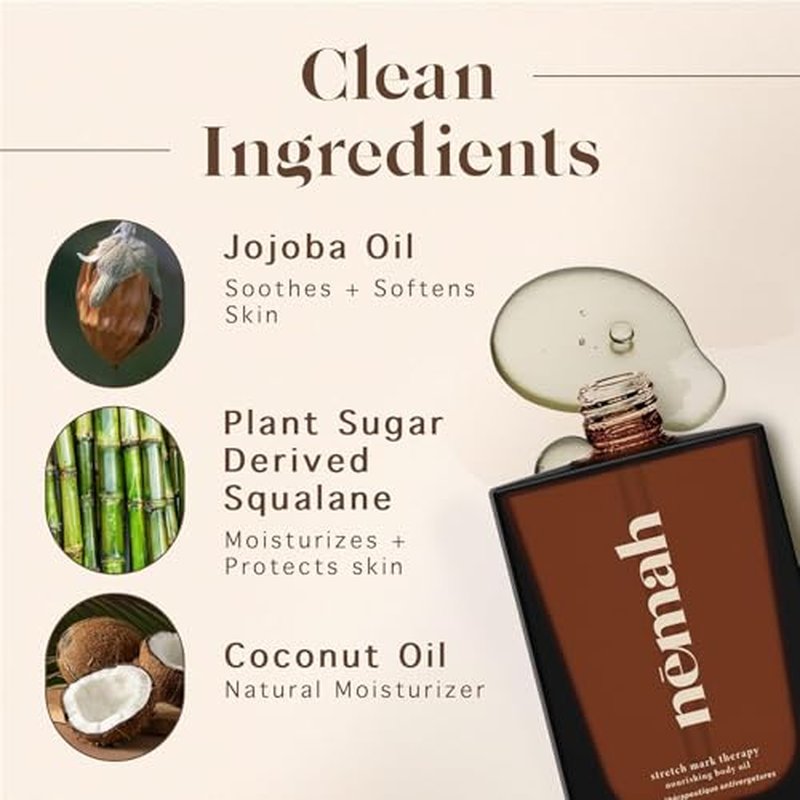 Nemah - Nourishing Belly Oil for Pregnant Women - Hydrating Stretch Mark Oil with Jojoba and Coconut Oil - Vegan & Cruelty-Free - 3.4 fl. oz.