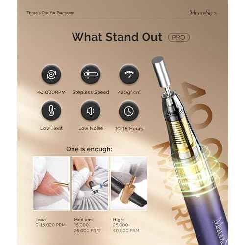 MelodySusie Professional 2 in 1 Nail Drill Kit 40,000 RPM, MB420G Brushless Portable Cordless Rechargeable Electric Nail File, Efile Nail Drill Machine for Acrylic Gel Nails Polishing Removing, Purple