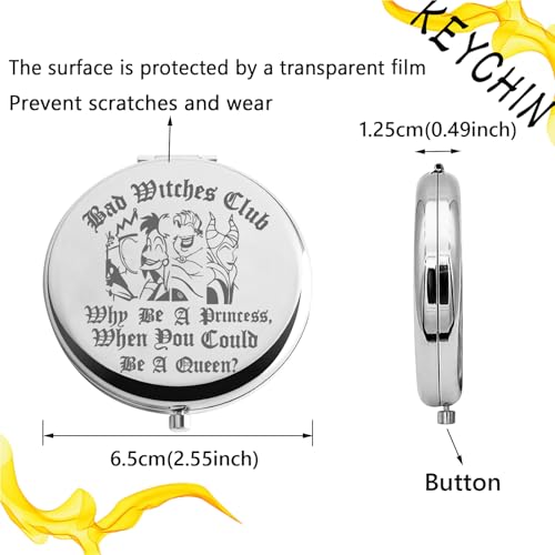KEYCHIN Villains Club Pocket Mirror Evil Queen Fans Gifts Bad Witches Club When Be A Princess When You Could Be A Queen Compact Makeup Mirror (Bad Witches-S)