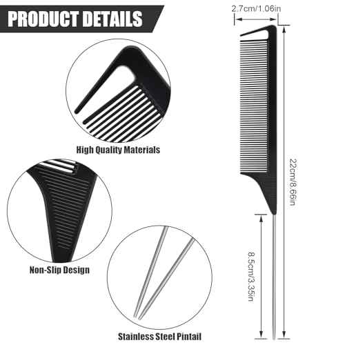 NICEMOVIC 36 Pack Rat Tail Parting Rattail Braiding Combs Bulk for Women, Parting Combs for Braiding Hair, Individually Wrapped Braider Essentials Barber Supplies Accessories Tools (Black)