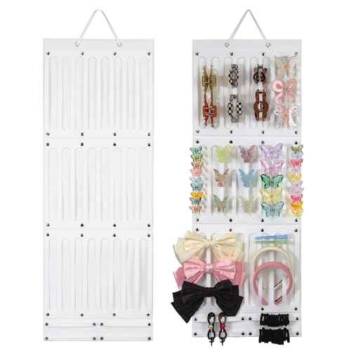 Hanging Claw Hair Clips Storage Organizer Hair bow holder organizer for girls Hair accessories Stand Holder for Wall,Door,Closet. Large-Capacity white