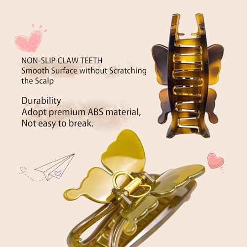 Large Butterfly Hair Claw Clips, Hair Clips for Thick/Thin Curly Long Hair, Strong Hold Matte Nonslip Cute Hair Clips for Women/Girls, Neutral Claw Clips for Hair